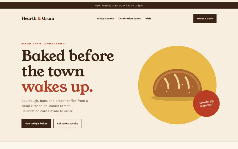 Homepage of the Hearth & Grain bakery concept
