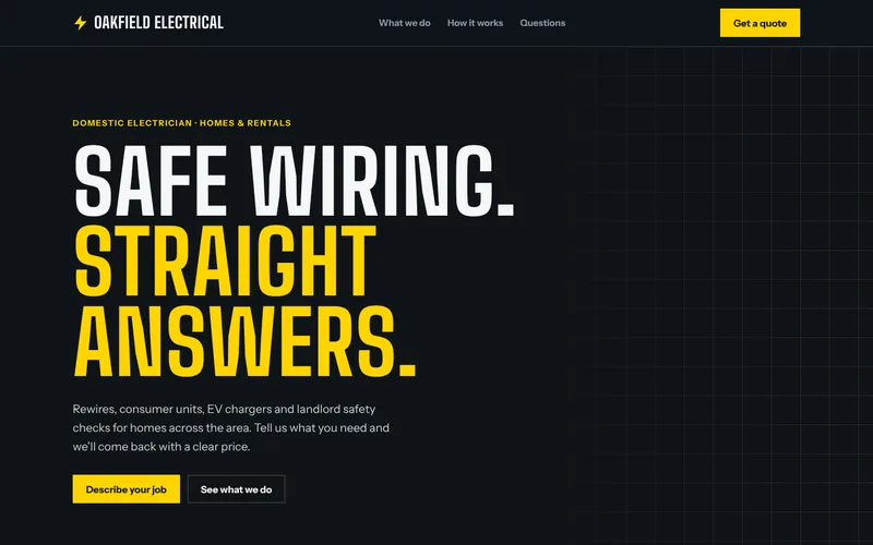 Homepage of the Oakfield Electrical concept