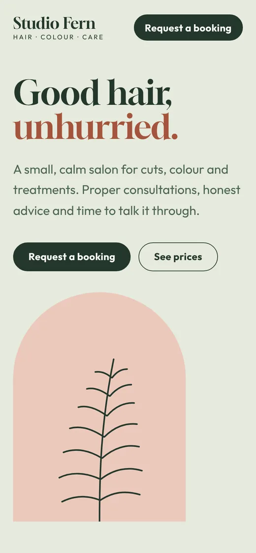 Studio Fern salon concept on a phone